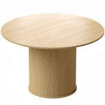 Table à manger ronde pour 4-6 personnes, Ø 120 x 75 cm, table de cuisine avec base cylindrique cannelée, bois naturel