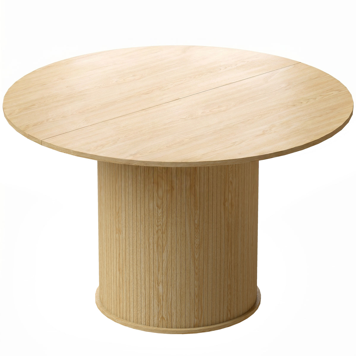 Table à manger ronde pour 4-6 personnes, Ø 120 x 75 cm, table de cuisine avec base cylindrique cannelée, bois naturel