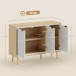 Buffet à haute brillance, meuble de rangement avec 3 portes, étagères réglables, 107 x 35 x 77 cm, blanc et chêne