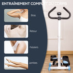 Stepper avec guidon stepper fitness appartement écran LCD résistance réglable exercise hanches jambes lombes pour maison acier blanc bleu noir