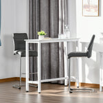 Table de bar table haute de cuisine mange-debout 120 x 40 x 100 cm châssis piètement acier, plateau aspect marbre blanc