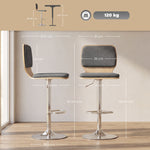 Lot de 2 tabourets de bar chaises de bar réglable en hauteur dossier repose-pieds pivotant 360° 41x47,5x81-102cm gris