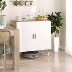 Buffet meuble de rangement avec poignées en bambou étagère ajustable base surélevée 76 x 41,2 x 74 cm blanc bois naturel