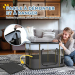 Parc enclos pliable pour chien chat petits animaux en tissu Oxford avec rangement 84 x 64 x 53 cm gris et noir