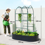Jardinière avec treillis arqué, bac à fleurs en métal avec fond ouvert, gants inclus, 160x90x180cm, gris foncé