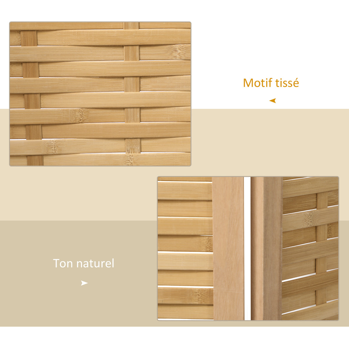 Paravent en bois séparateur de pièce closion de séparation pliable 4 panneaux en bambou 160 x 170 cm naturel clair