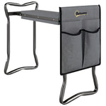 Tabouret de Jardin Pliable 2 en 1, Coussin en Mousse EVA et 4 Poches à Outils Amovible, Charge 150kg, 58x28x49cm, Gris