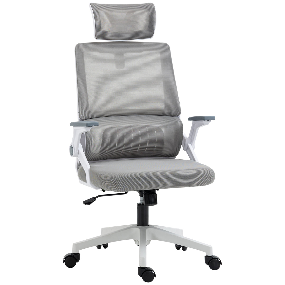 Sedia da ufficio regolabile in tessuto a rete di poliestere, schienale ergonomico reclinabile girevole grigio