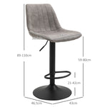 Lot de 2 tabourets de bar style vintage hauteur réglable pivotant avec repose-pied gris