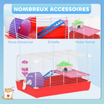 Cage hamster, cage rongeur à 2 niveaux, base amovible nettoyage facile, cabane, roue d'exercice, 47 x 30 x 27 cm, blanc