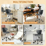 Taburete con ruedas, taburete de masaje de PU con altura ajustable de 73-88 cm y respaldo, giratorio 360°, gris