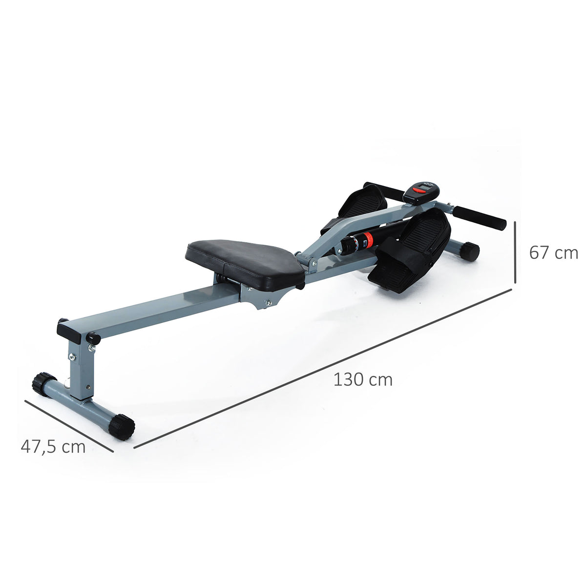 Rameur Hydraulique à 12 Niveaux de Résistance, Rameur d'Appartement avec Écran LCD, Pédale Antidérapante, Charge 100 kg, pour Maison, Salle de Gym, l'Équipement d'Entraînement d'Intérieur, Noir