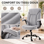 Silla de oficina ergonómica de tela de franela, altura ajustable, reclinable, reposabrazos abatibles, 66x77x122 cm, gris claro