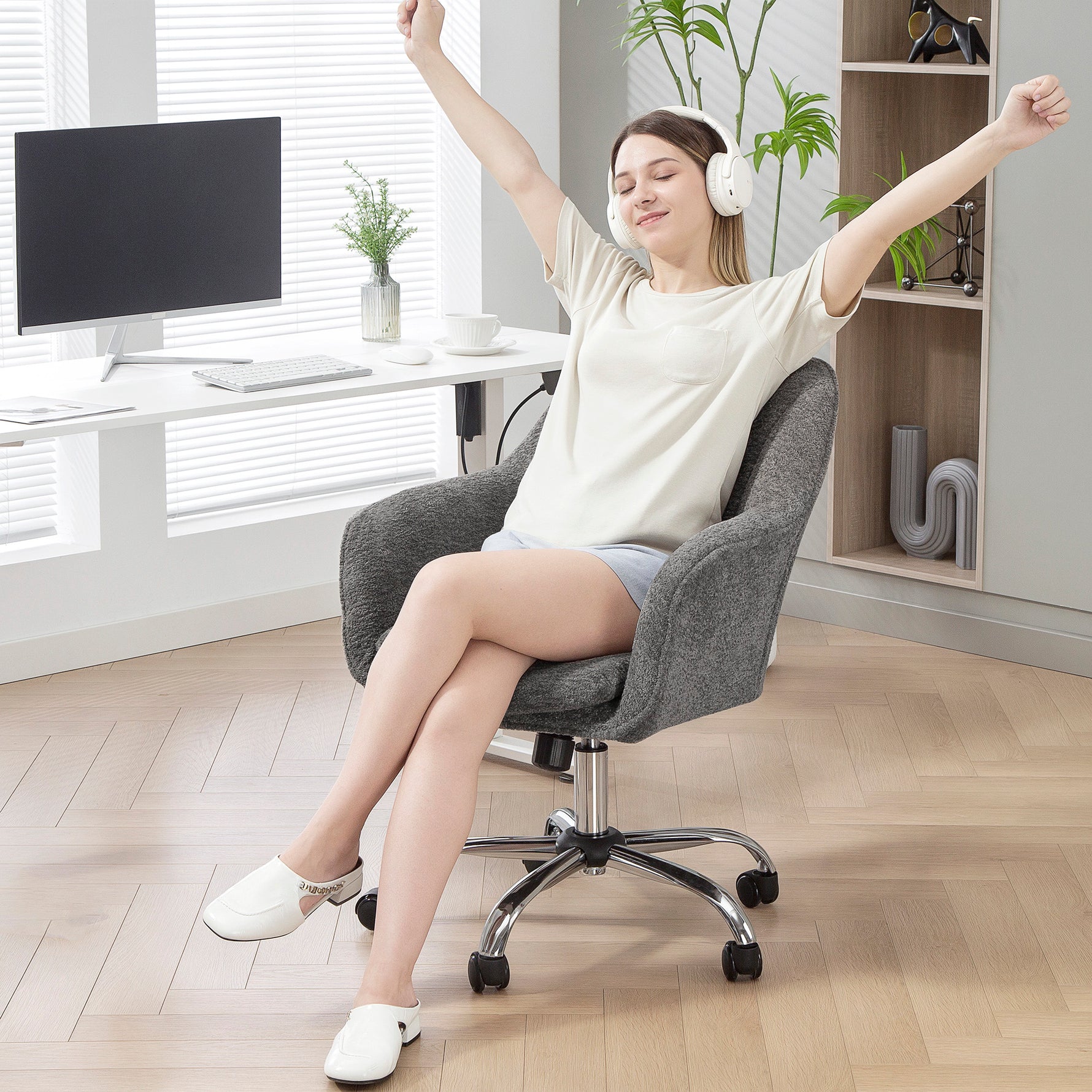Chaise de bureau, fauteuil de bureau ergonomique réglable en hauteur, siège pivotante, fonction de bascule, gris
