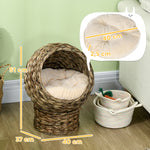 Panier lit surélevé pour chat, niche grotte cosy grand confort, dim. 40L x 37l x 51H cm coussin moelleux beige inclus