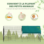 Parc enclos cage lapin extérieur structure acier avec protection solaire et portes verrouillables 185 x 75 x 75 cm vert