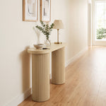 Table Console Cannelée, Rangement Dissimulé, Pieds Colonnes, Style Rustique, Console d'Entrée Étroite, 103x35x80cm Chêne-8
