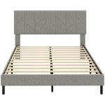 Cadre de Lit 140 x 190 cm avec Sommier et Tête Réglable, Lit Double Rembourré en Lin, Rangement au-dessous, Gris