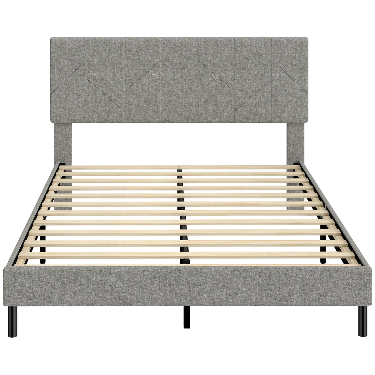 Cadre de Lit 140 x 190 cm avec Sommier et Tête Réglable, Lit Double Rembourré en Lin, Rangement au-dessous, Gris