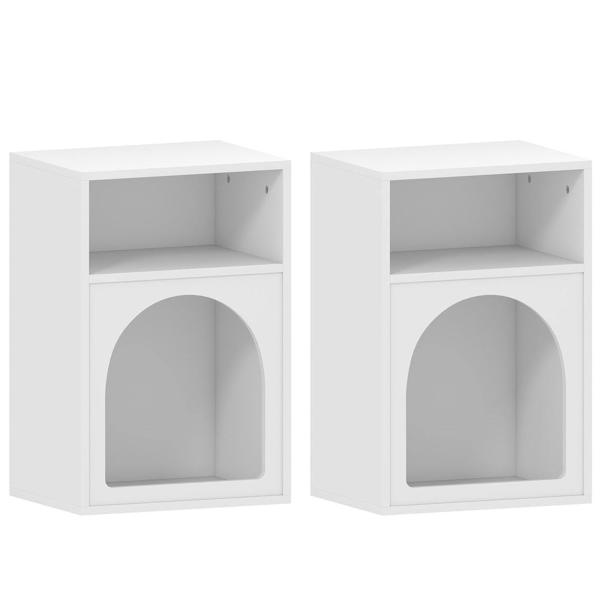 Lot de 2 tables de chevet, table de nuit avec compartiments ouverts, design arqué, 40 x 30 x 60 cm, blanc