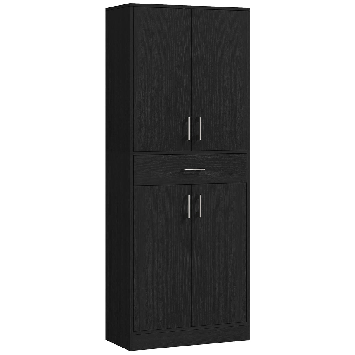 Buffet haut armoire de cuisine 4 portes 2 placards et 1 tiroir central hauteur 180 cm avec 2 étagères réglables noir