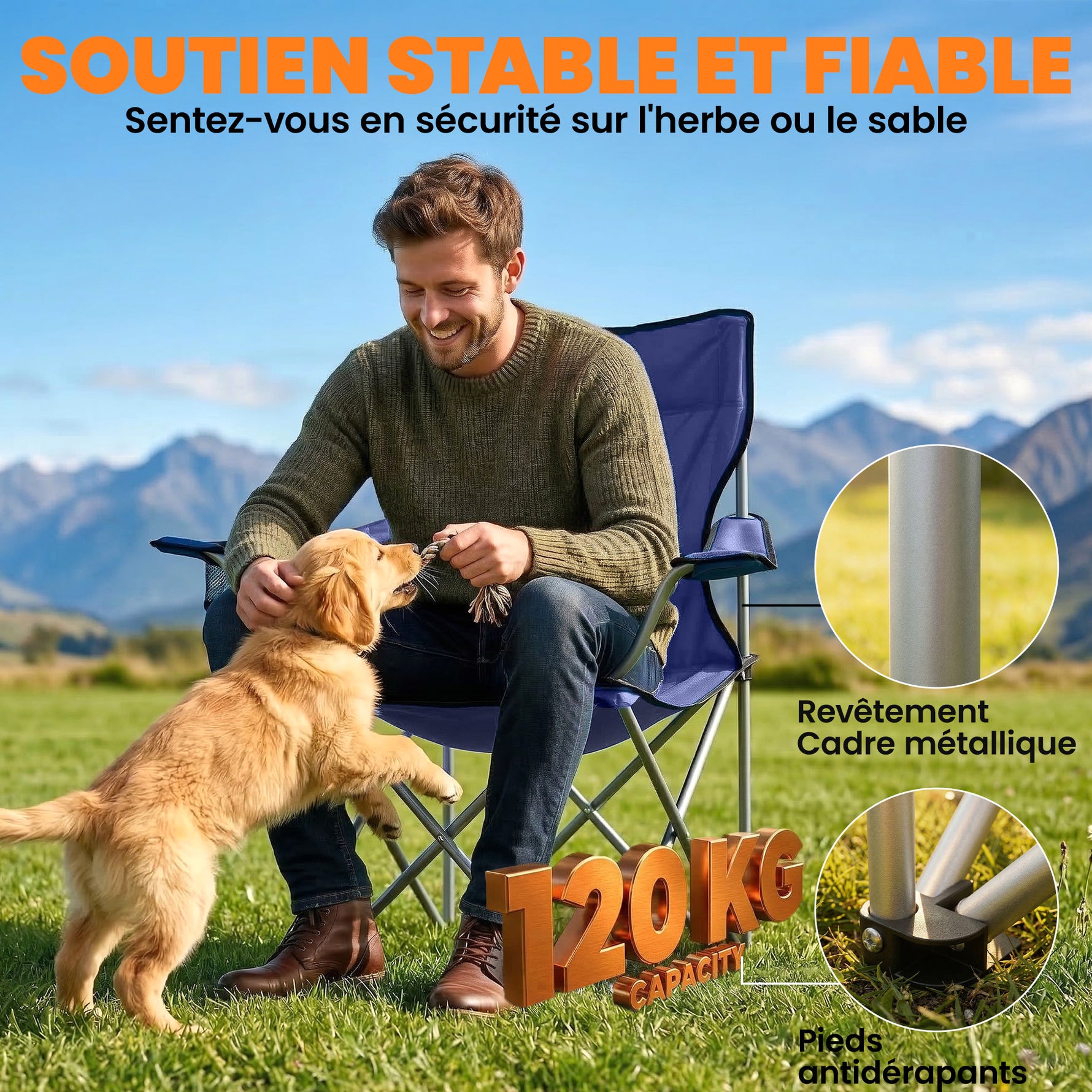Lot de 2 Chaises de Camping Pliantes avec Porte-Gobelet, Sac de Transport, Dossier Haut, 88x57x97cm, Bleu Foncé