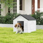 Caseta para Perros de Exterior para Perros Medianos y Grandes, Casa para Perros de PP Impermeable con Techo Inclinado, Puerta Frontal Abierta y Orificio de Ventilación en la Parte Superior, 65 x 75,7 x 63 cm, Gris