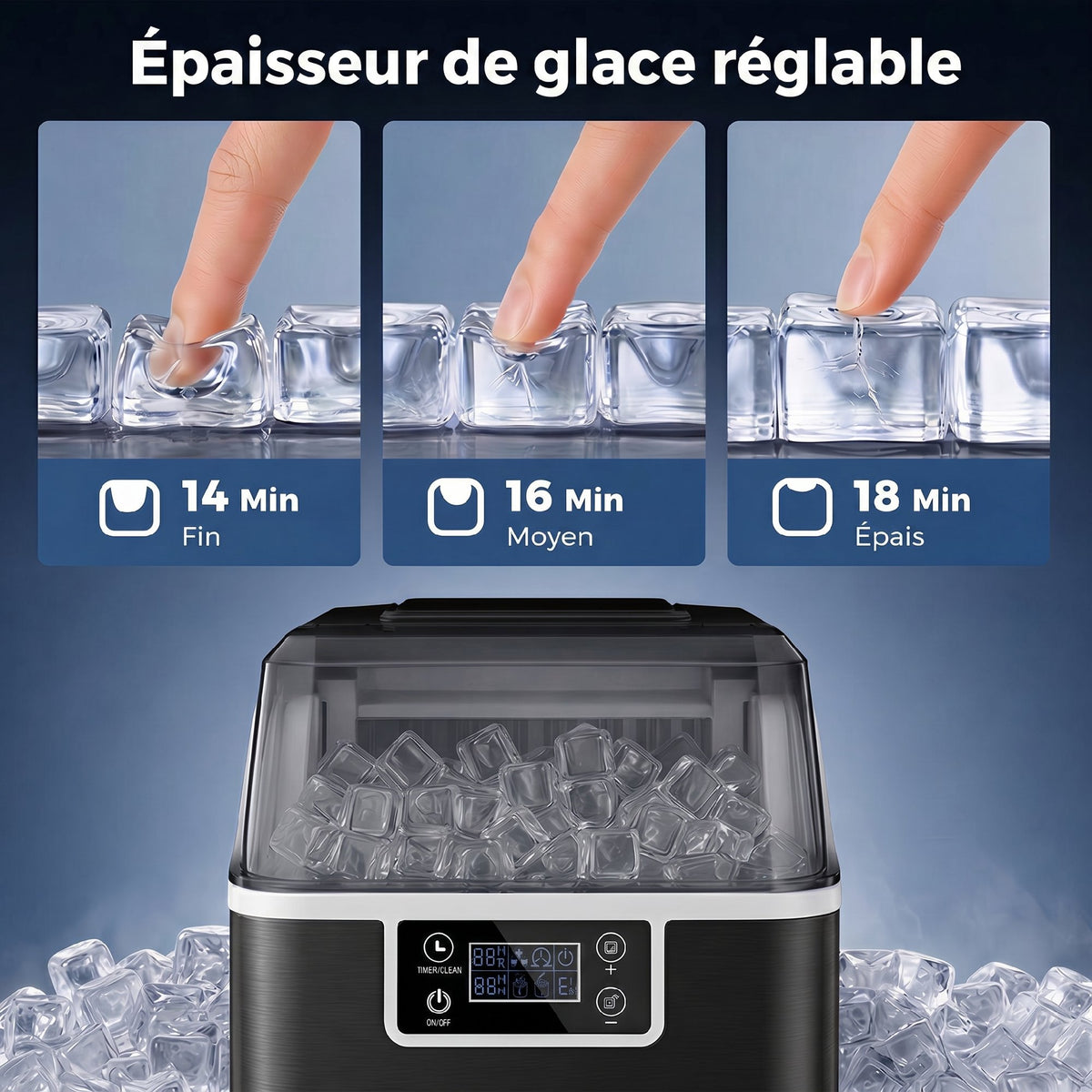 Macchina per il ghiaccio, 20 kg in 24h, 24 cubetti in 14-18 min, ice maker con funzione autopulente, 25,2x36x37,1cm, nero