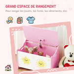 Coffre à jouets avec couvercle, coffre de rangement enfant avec charnières de sécurité, 60 x 37 x 39 cm, rose