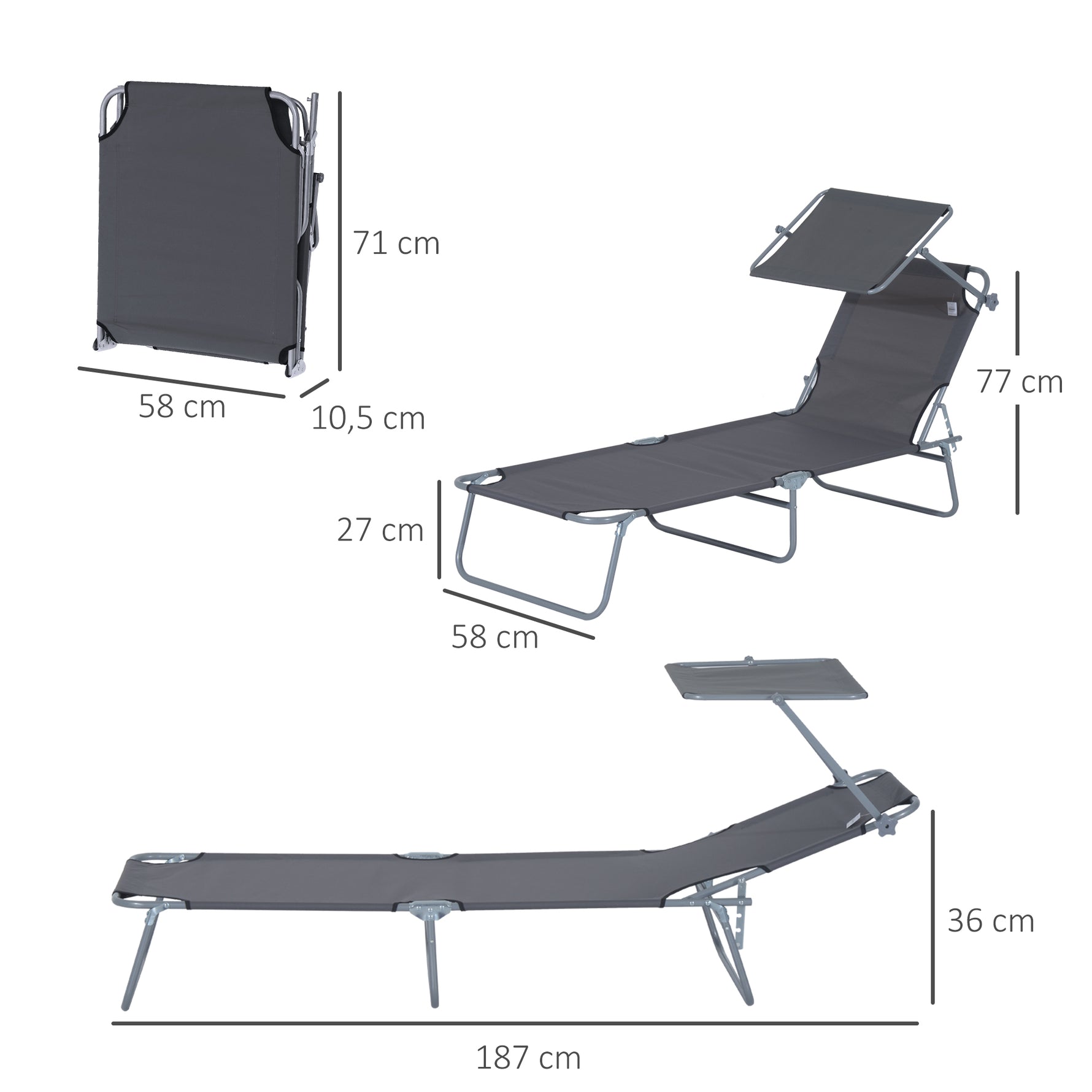 Lot de 2 Transats Bain de Soleil Pliable Chaise Longue Pliante Grand Confort Dossier Inclinable Pare-Soleil réglable