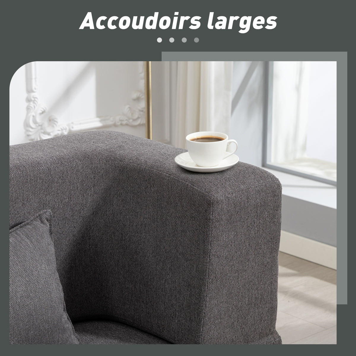 Canapé convertible 2 places, canapé-lit en chenille, assise et accoudoirs larges 2 coussins, entièrement compressé, gris-6