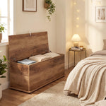 Coffre de rangement, banc de rangement avec couvercle rabattable et charnières de sécurité, 100 x 40 x 40 cm, marron