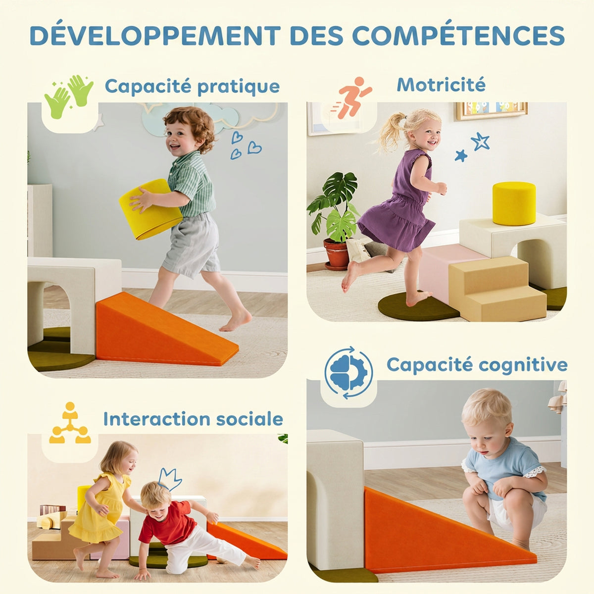 8-piece baby motor skills course, foam baby motor skills module with washable velvet cover 51 x 40 x 40 cm multicolored