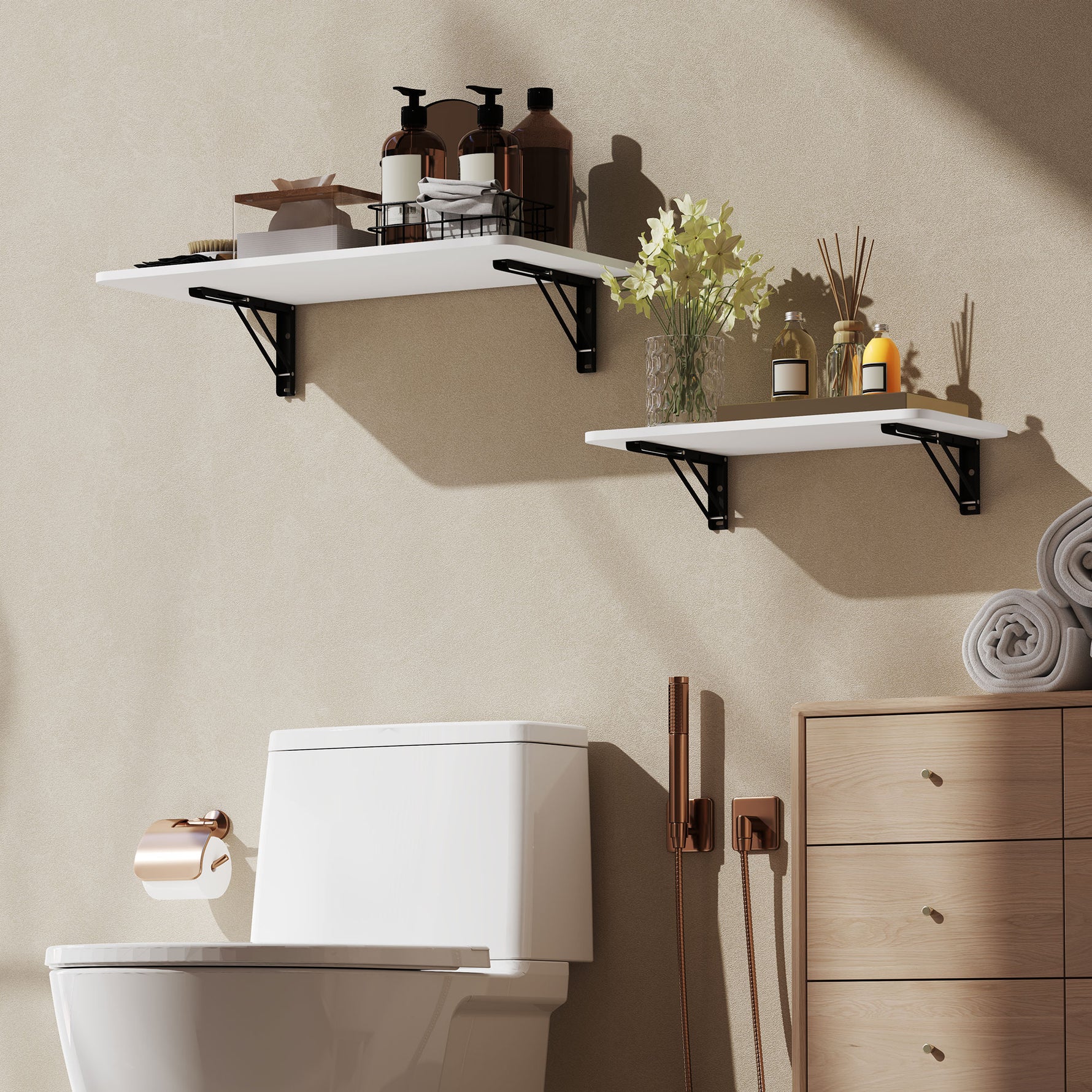 Lot de 2 tables pliantes murales, table murale rabattable en bois, pour cuisine, salle à manger, bureau, blanc brillant