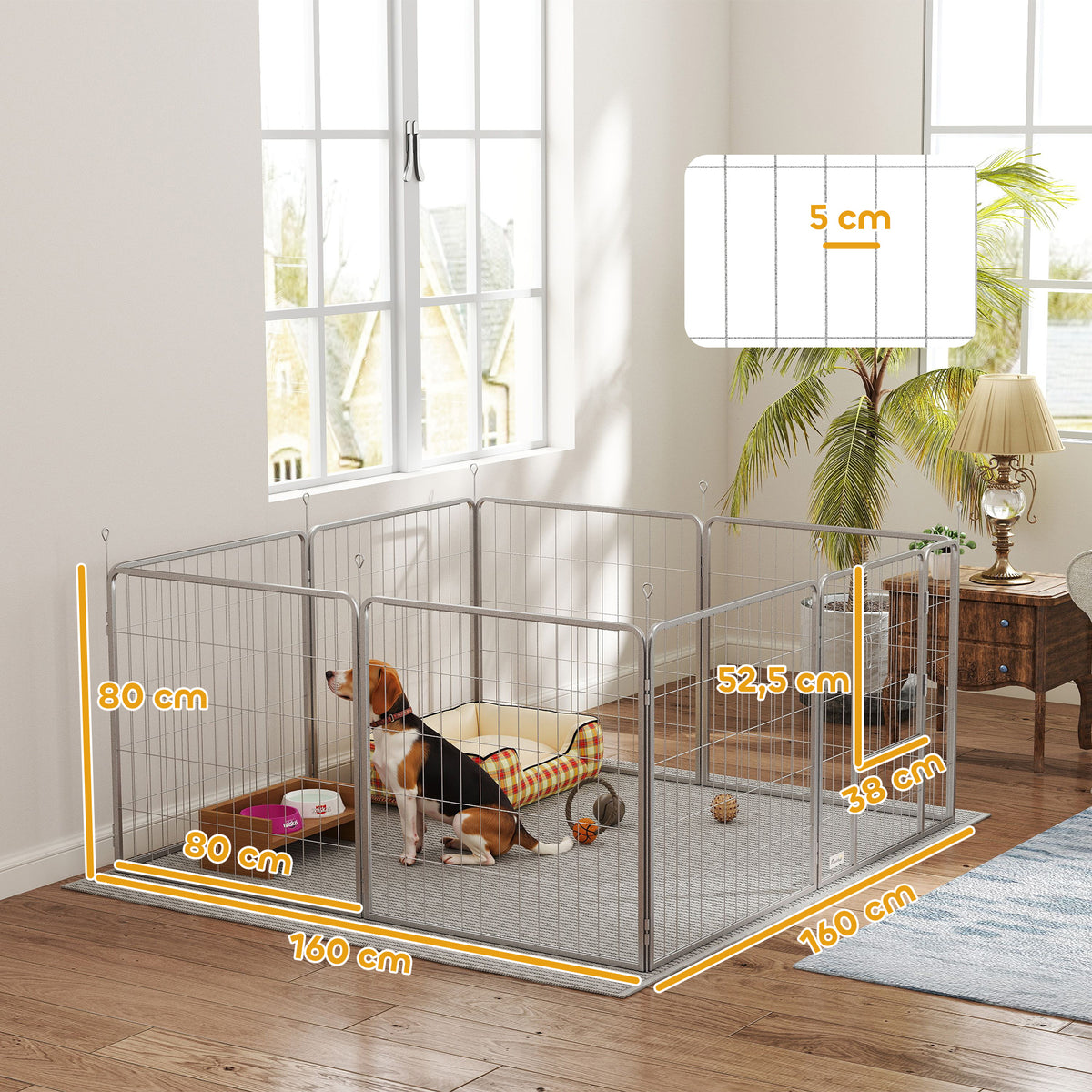 Parc pour chien enclos chien 8 panneaux modulable pliable acier avec porte pour chiot intérieur extérieur 80H cm argent