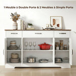 Credenza, mobile da cucina stile rustico con 4 ante a granaio, 3 cassetti, ripiani regolabili, bianco