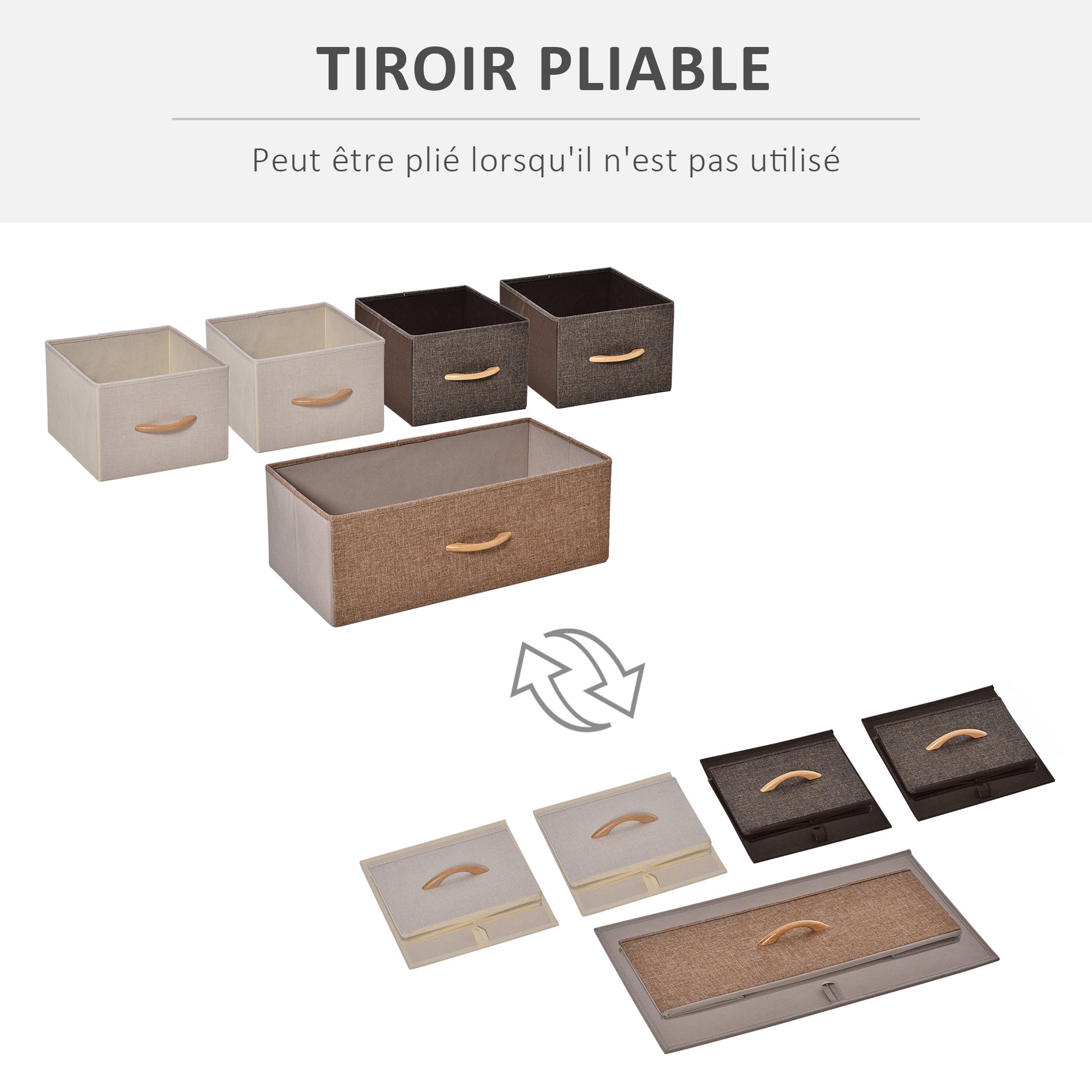Commode Meuble de Rangement 5 tiroirs en Tissu 87,5 x 29 x 58 cm Marron et Beige