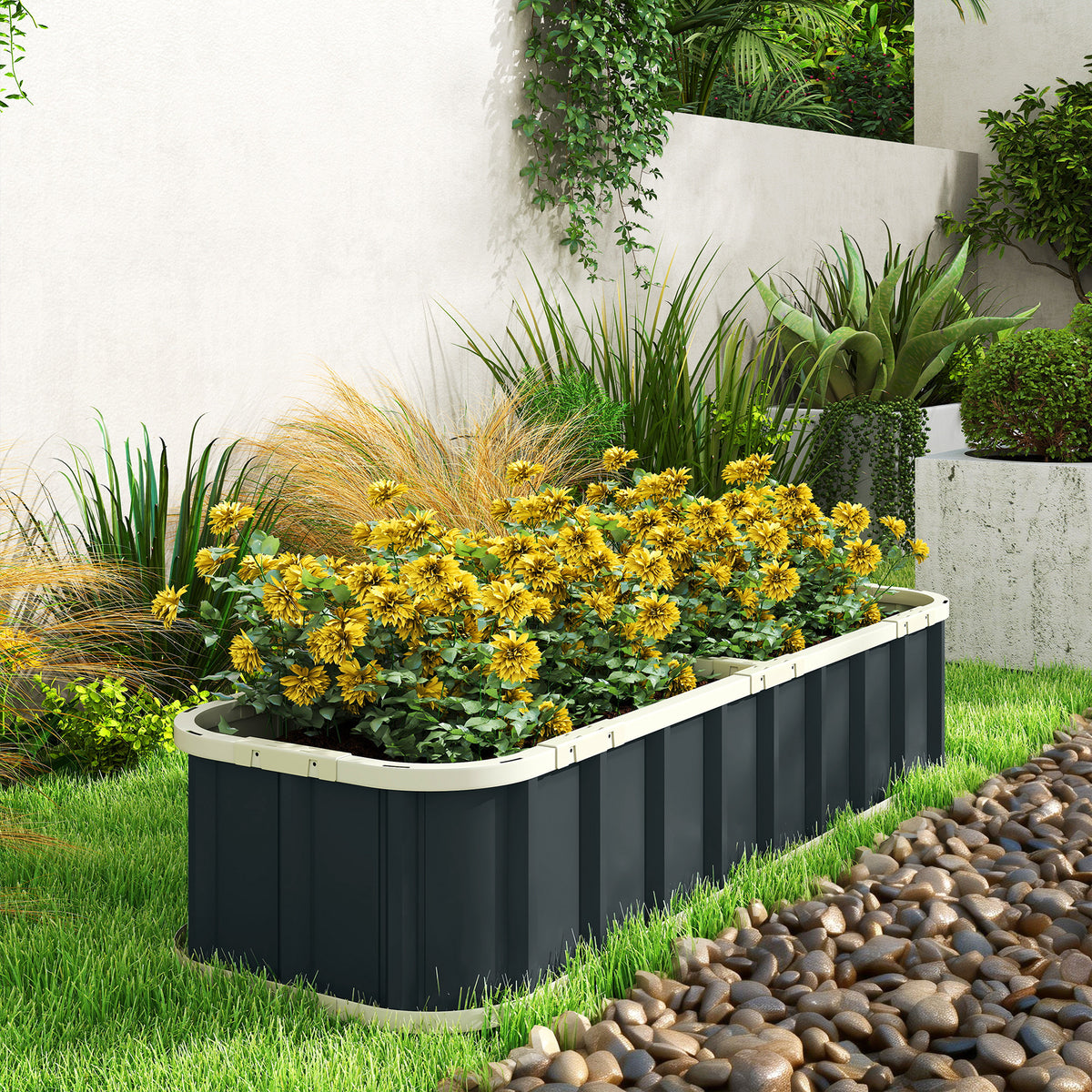 Jardinière surélevée en acier galvanisé, lit de jardin avec gants et bords pliés, 165 x 52 x 31 cm, gris foncé-9