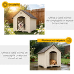 Hundehütte für den Außenbereich, wetterfeste Hundehütte aus Polypropylen, belüftet, erhöhter Boden, beige