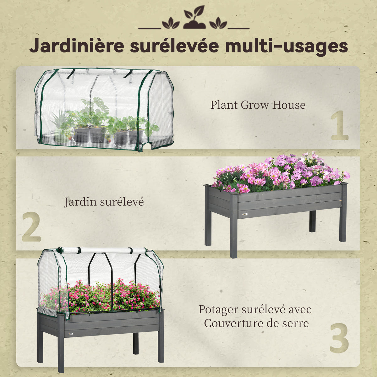 Potager sur Pieds surélevé avec bâche Jardinière surélevée potager volume 104 L avec Trous de Drainage, Tissu non tissé