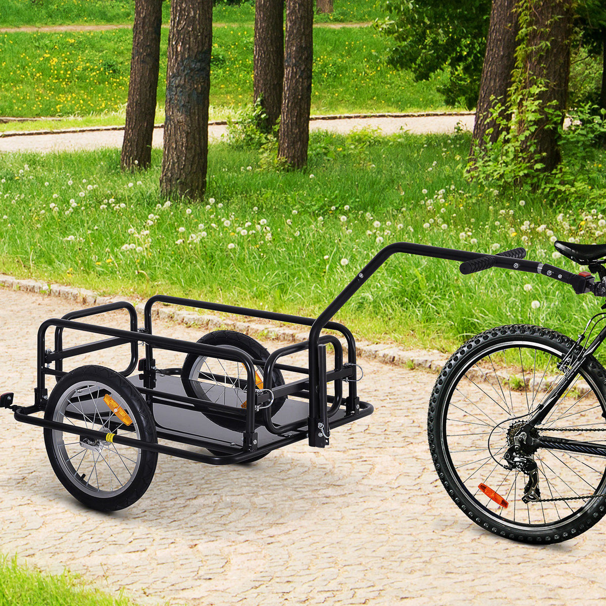 Fahrradanhänger, Transportanhänger für Fahrräder, 70 l, 155 L × 71,5 B × 77 H cm, Klappdeichsel mit universeller Befestigung, Stahl, maximale Traglast 40 kg, schwarz