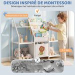 Kinderbücherregal mit 3 Ebenen, Kinderregal mit Stoffschublade, 93 x 30 x 76 cm, Weiß