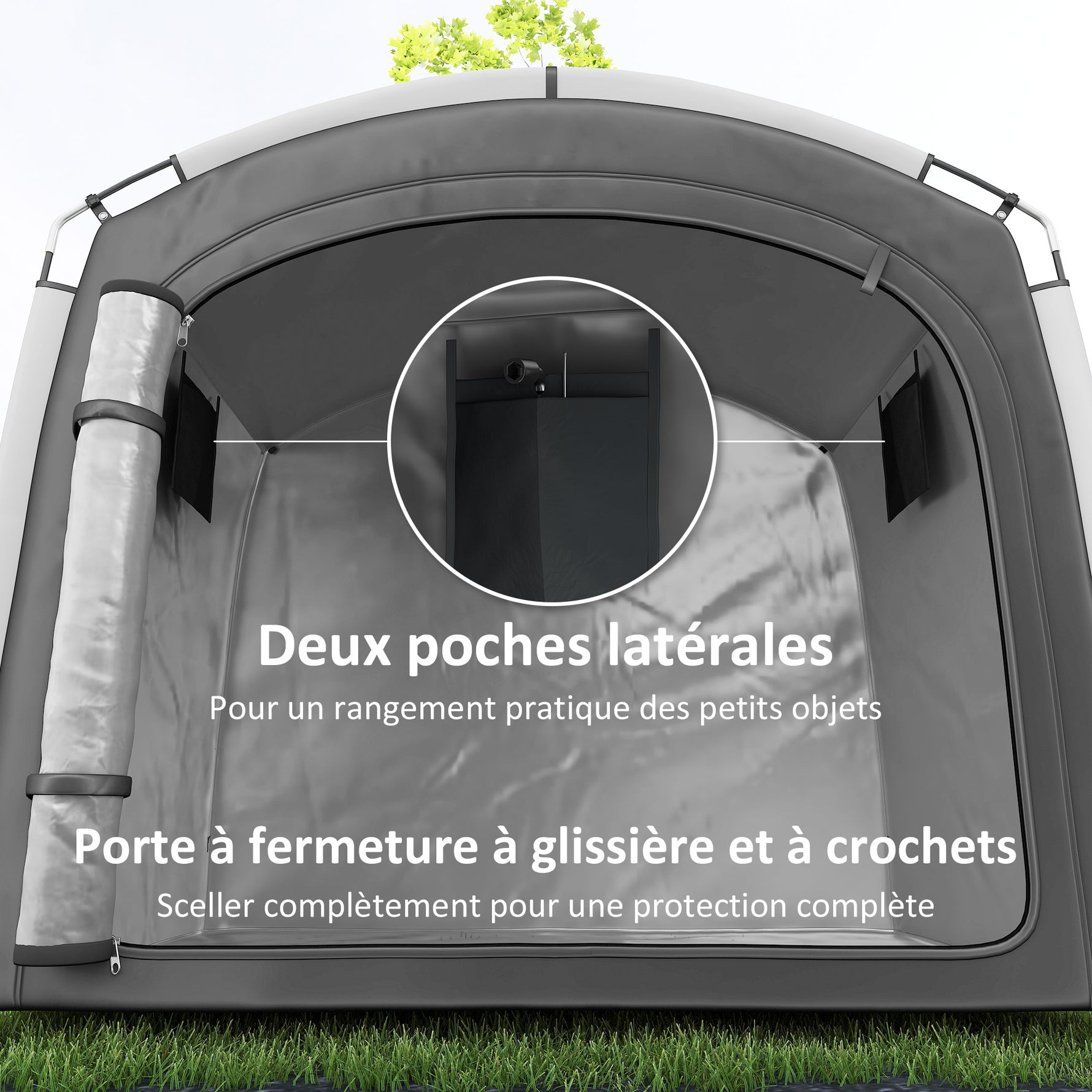 Tente de vélo abri de vélo portable pour 3-4 vélos avec 2 poches latérales 220 x 150 x 195 cm gris foncé
