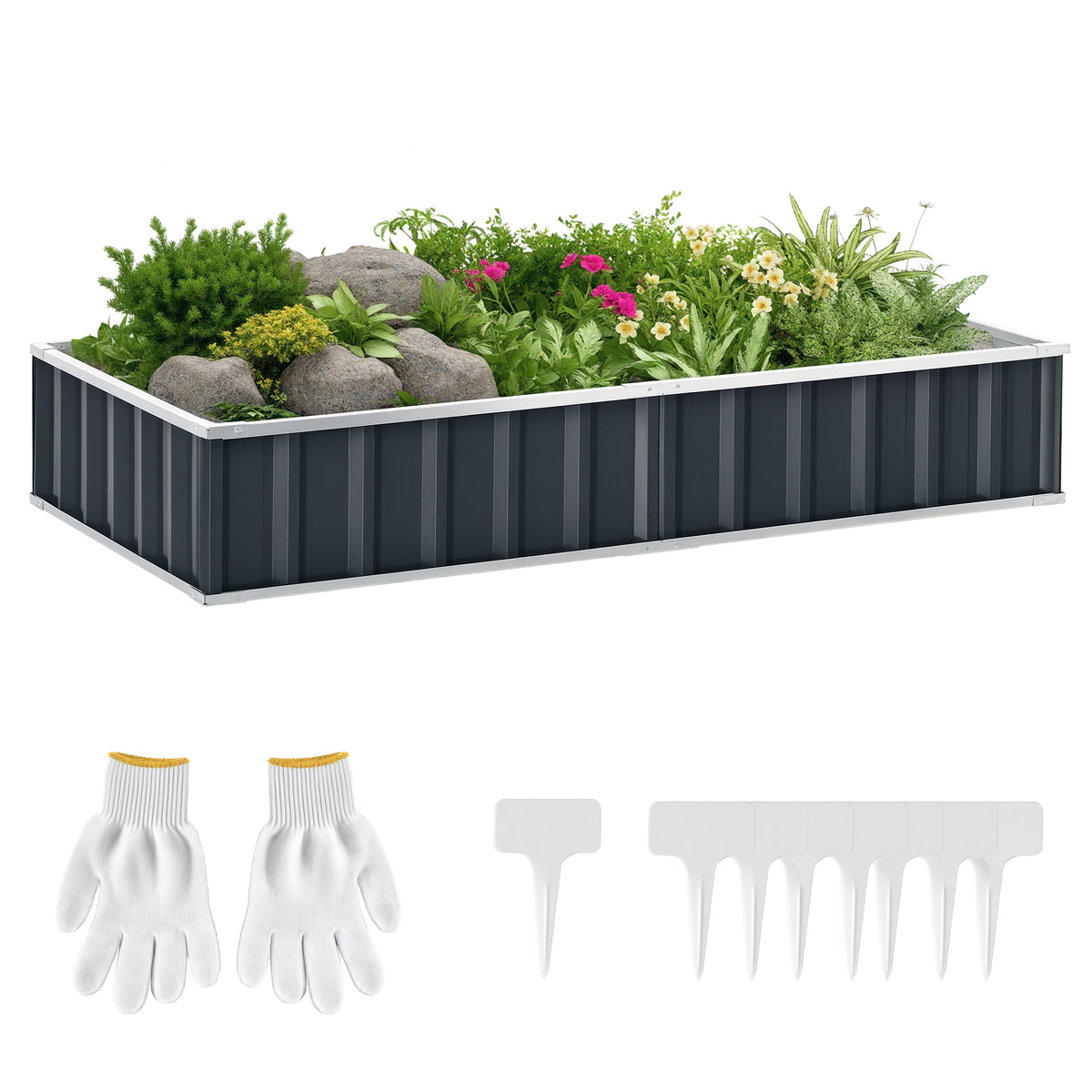 Carré Potager de Jardin 174 x 90 x 30 cm - modulable, Montage sans Outils, Gants fournis - tôle d'acier ondulée Anthracite