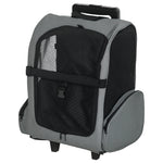 Sac de transport à roulettes pour chien 2 en 1 trolley chariot sac à dos pour chien chat avec poignée téléscopique, sacs de rangement, aérations, attache de sécurité, 42 x 25 x 55 cm, gris