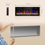 Cheminée électrique mural ou encastrable 900W/1800W, effet flamme à 12 couleurs 5 luminosités, 127 x 9,4 x 47 cm, noir