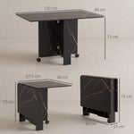 Tavolo pieghevole da cucina tavolo da pranzo pieghevole con 2 ribalte 2 ruote con freni 120 x 80 x 73 cm nero effetto marmo