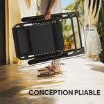 Lot de 2 chaise longue pliable et inclinable avec table d'appoint, porte-gobelets et appuie-têtes, charge 120 kg, noir