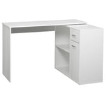 Bureau d'angle rotatif à 180°, bureau d'ordinateur, bibliothèque, tiroir, placard, poste de travail, 117x82x74cm, blanc