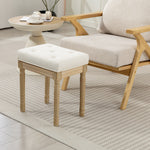 Voetenbank voor woonkamer, hocker, gestoffeerde zitting met linnenlook en poten van rubberhout, 42 x 32 x 46,5 cm, beige